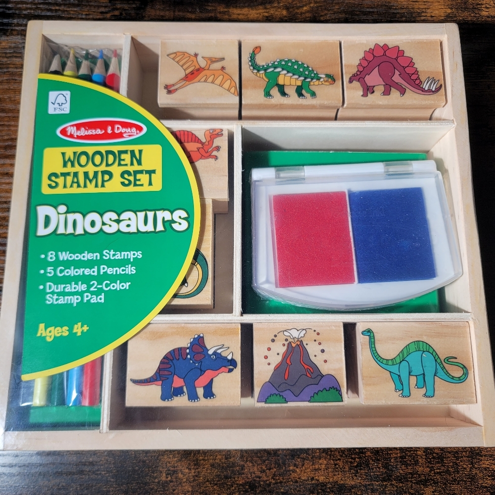 NEW Unopened Melissa and Doug Dinosaurs Wooden Stamp Set